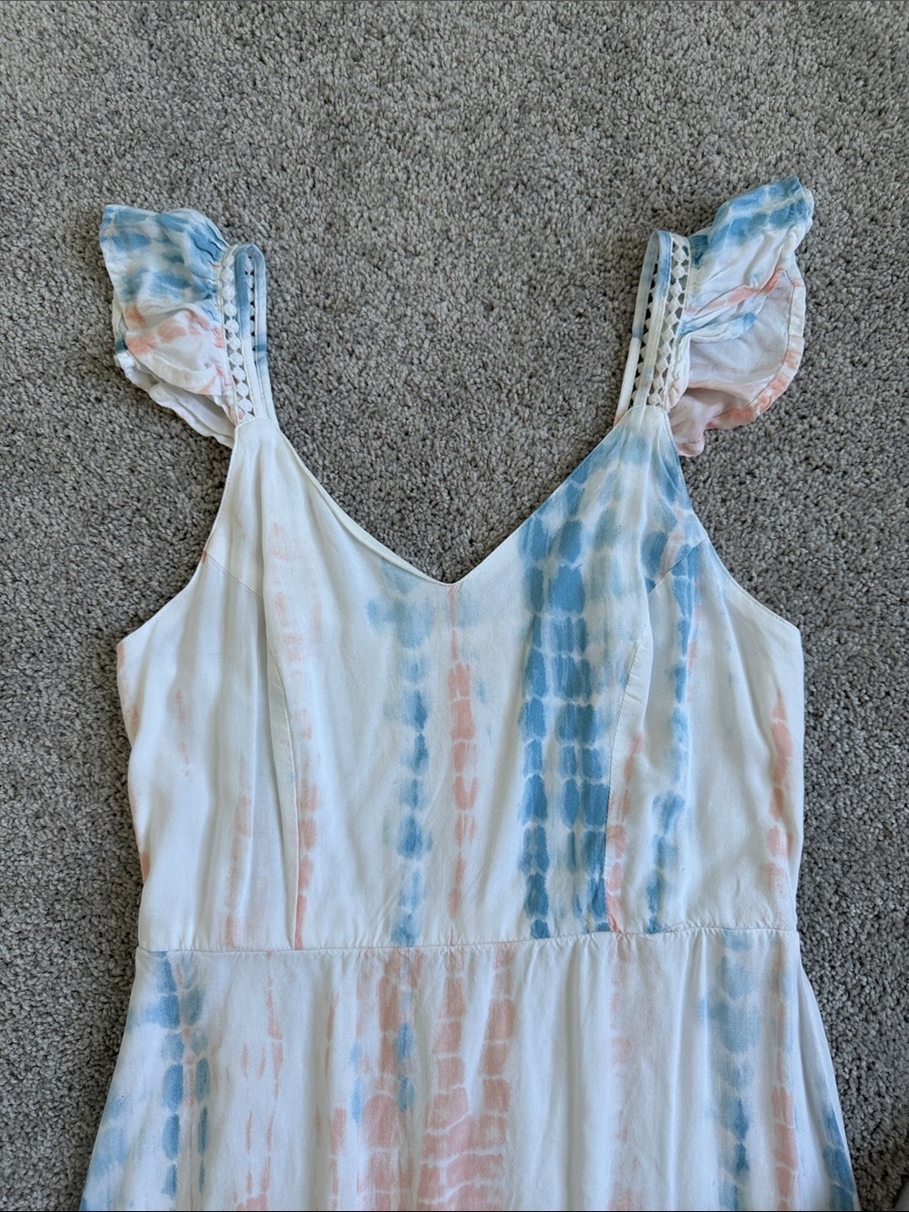 Japna Tie-Dye Maxi Dress Ruffle Hem Blue & Pink Large - Picture 2 of 6